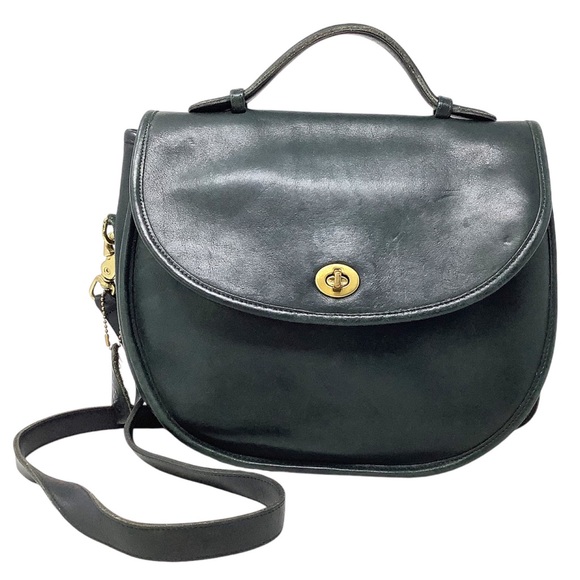 Coach Handbags - Vintage Coach Plaza Green Leather Crossbody Bag With Top Handle RARE HTF VTG Des